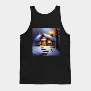 Magical Fantasy Cottage with Lights In A Snowy Scene, Scenery Nature Tank Top